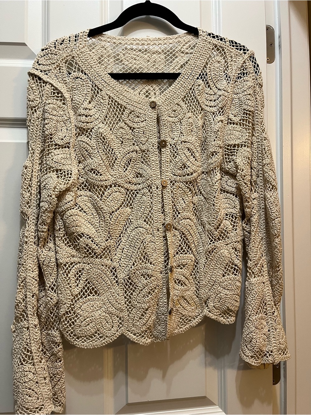 Women’s Cream Crochet Button-Front Sweater Cardigan